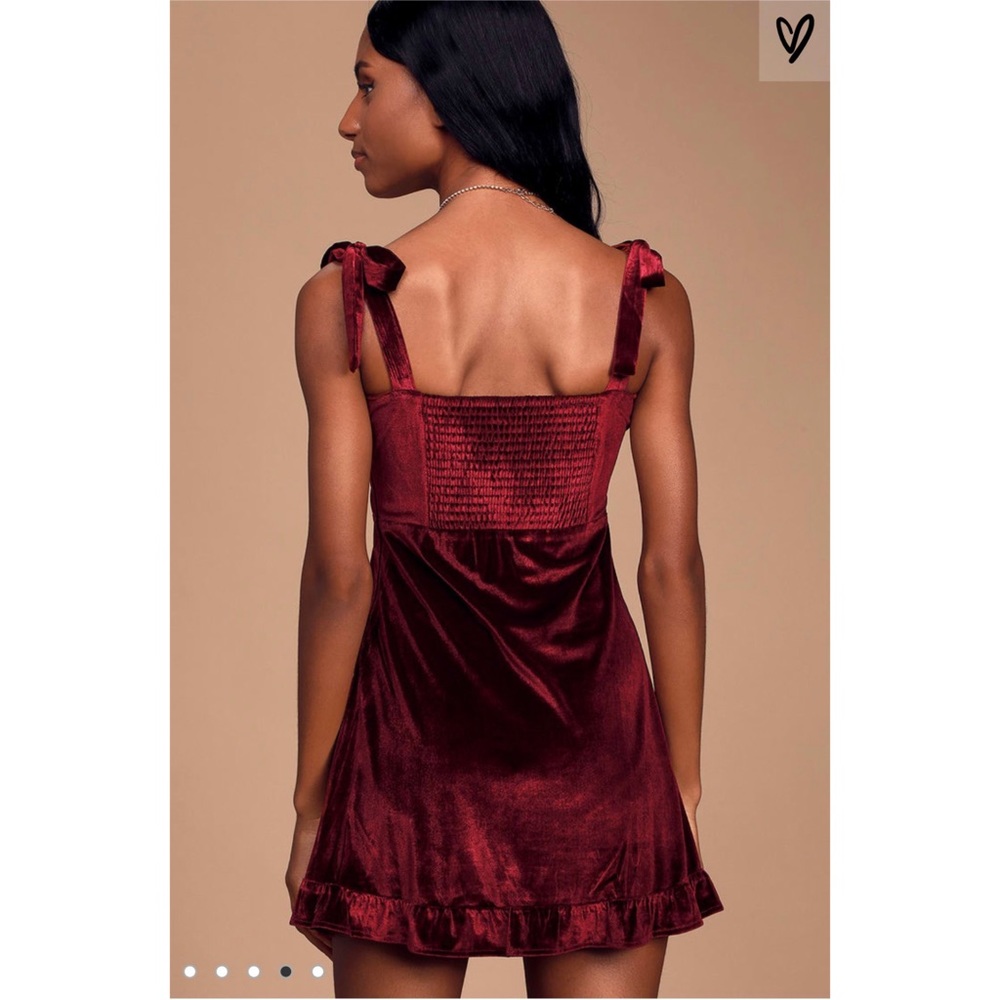 NWT! Lulus Burgundy Velvet Tie-Strap Mini Dress